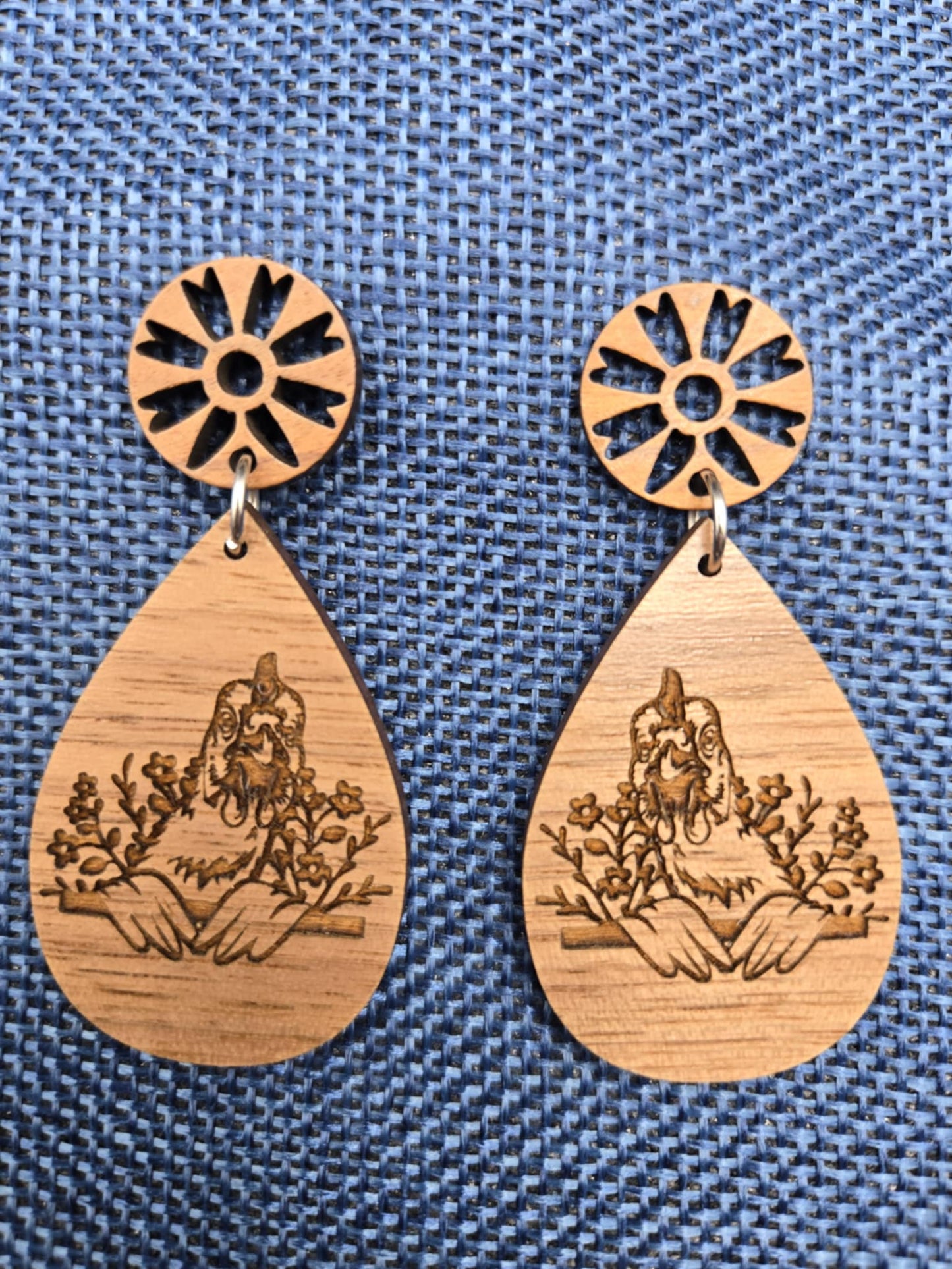 Chicken Wooden Dangle Stainless Steel Earrings