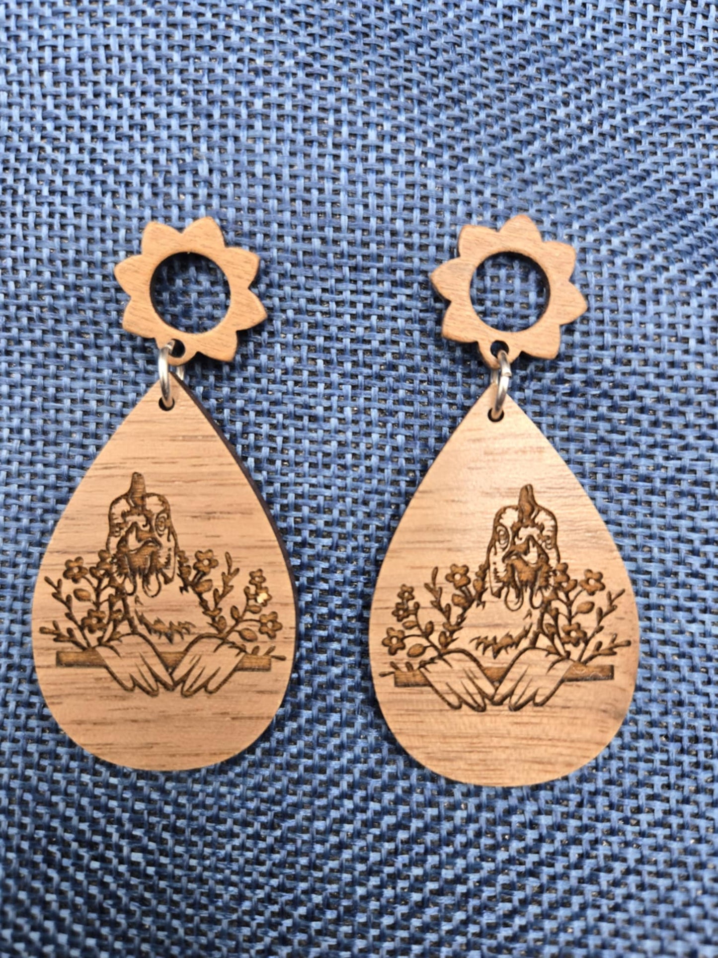 Chicken Wooden Dangle Stainless Steel Earrings
