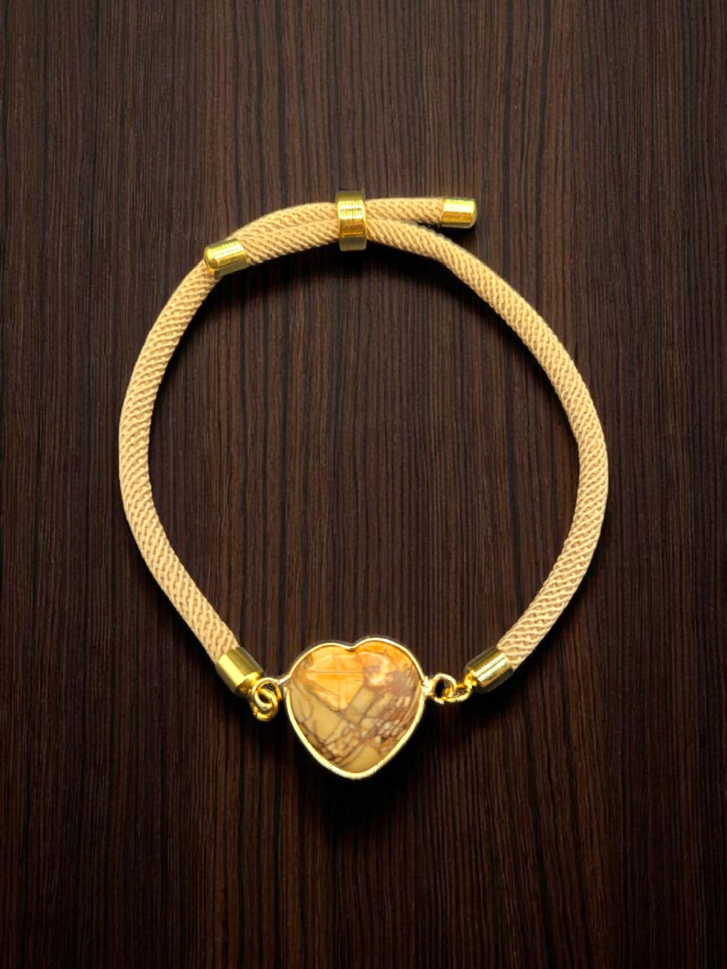 Heart-Shaped Jasper Natural Stone on Nylon Twisted Cord Bracelet