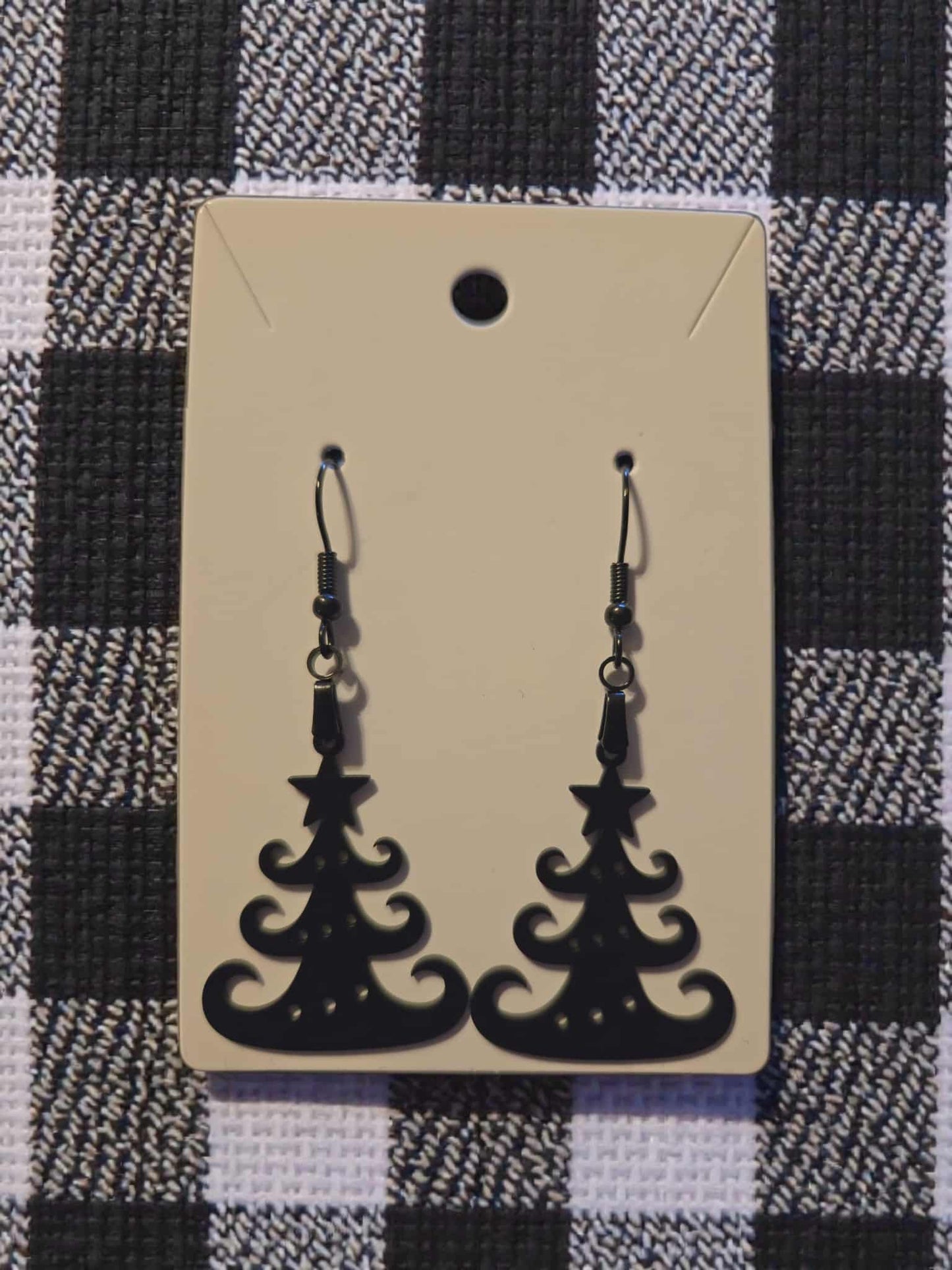 Black Whimsical Stainless Steel Christmas Tree Dangle Earrings