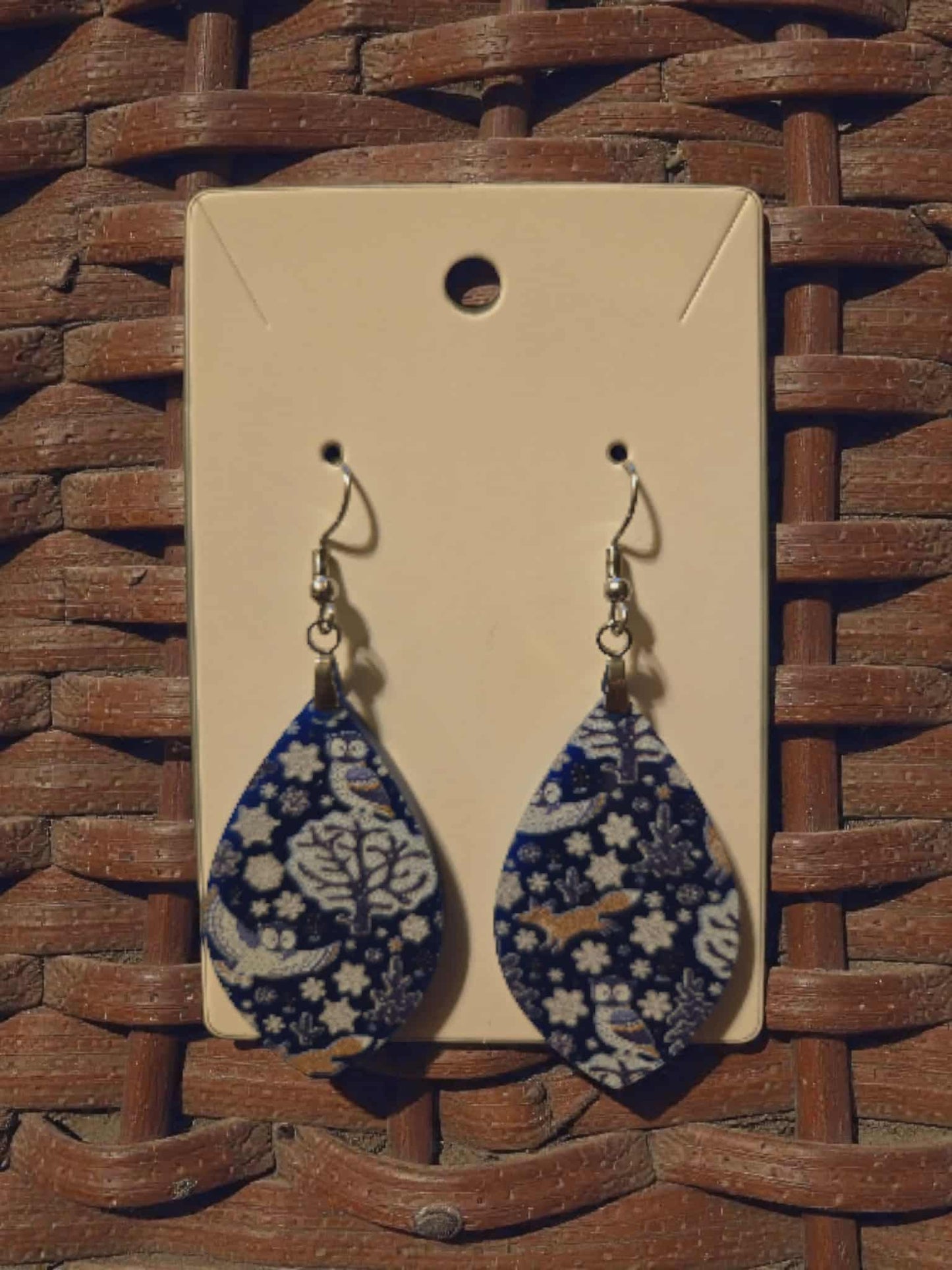 Blue Winter Scene Dangle Earrings
