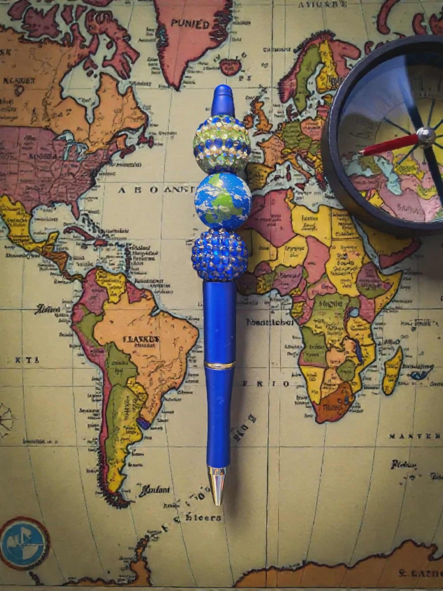 Around the World Blue Globe Beaded Pen