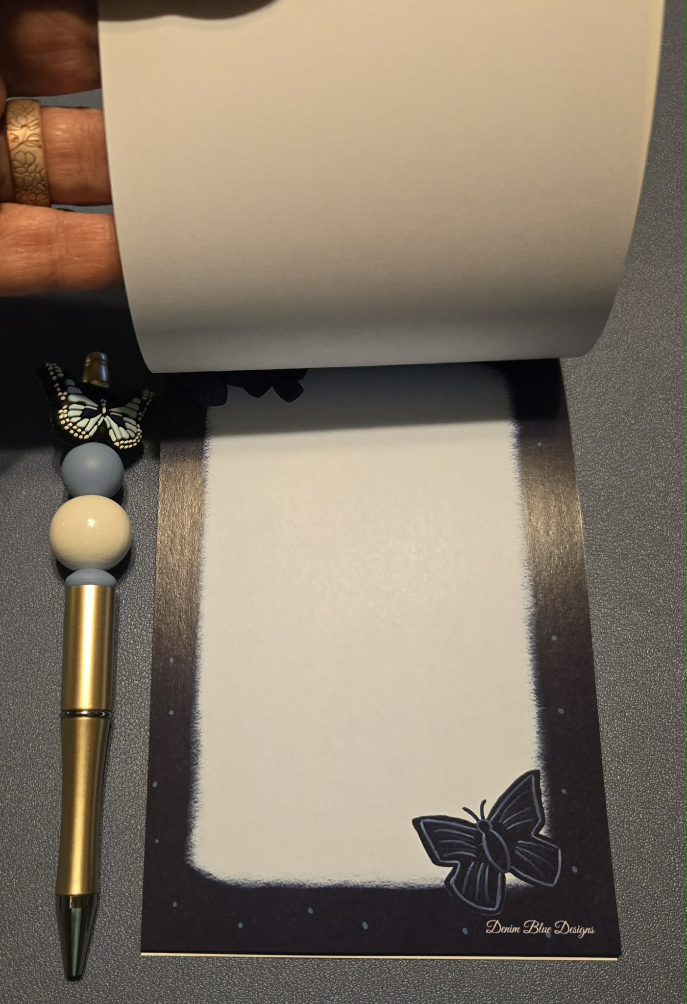 Hand Drawn Blue Butterflies Notepad with Cover with Coordinating Pen