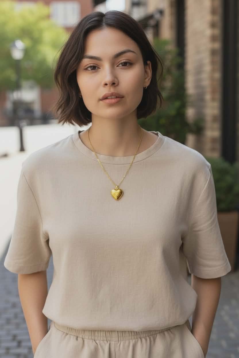 Golden Heart Locket Singapore Chain Necklace