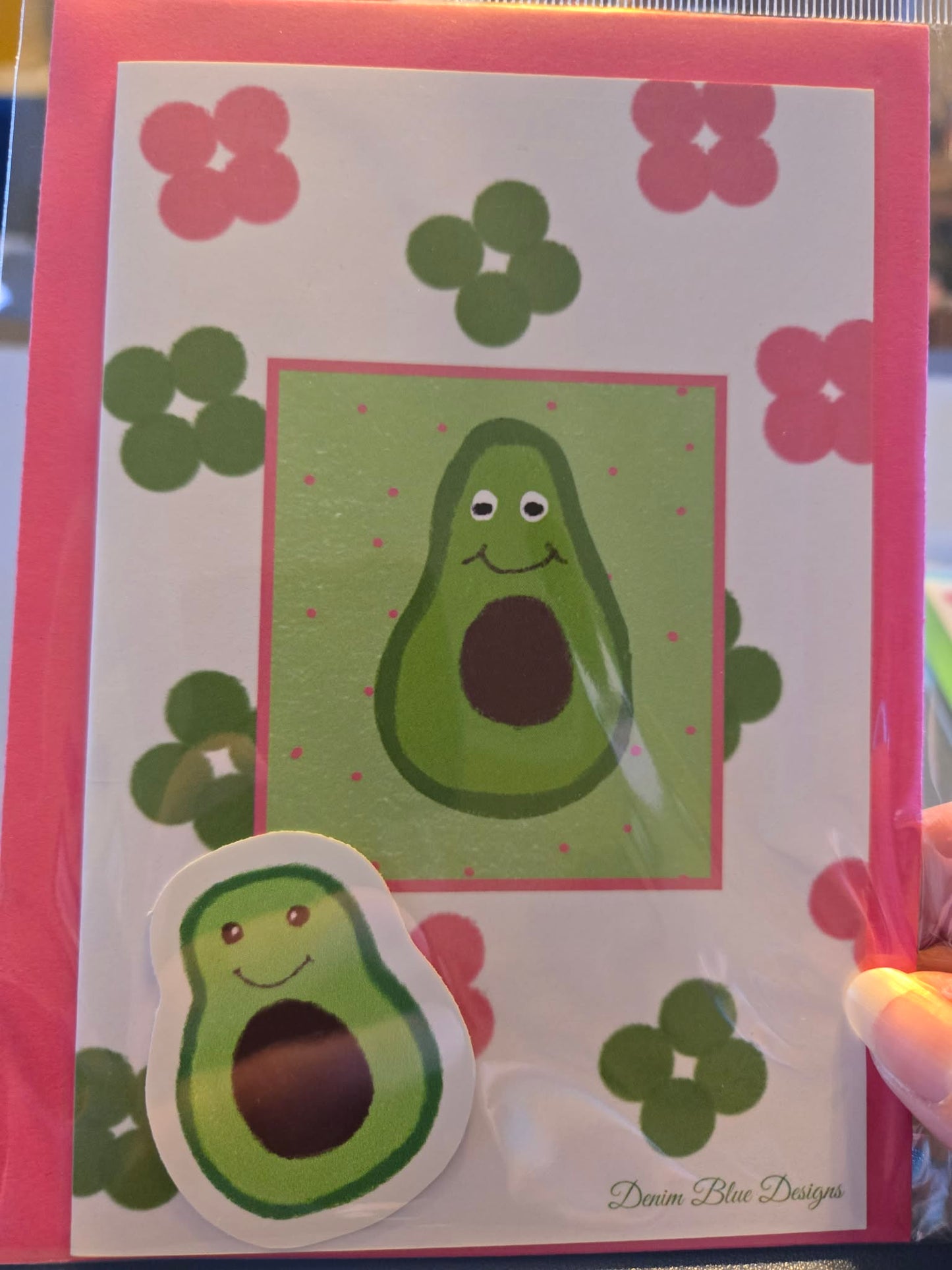 Hand Drawn Avocado Note Card with Coordinating Sticker