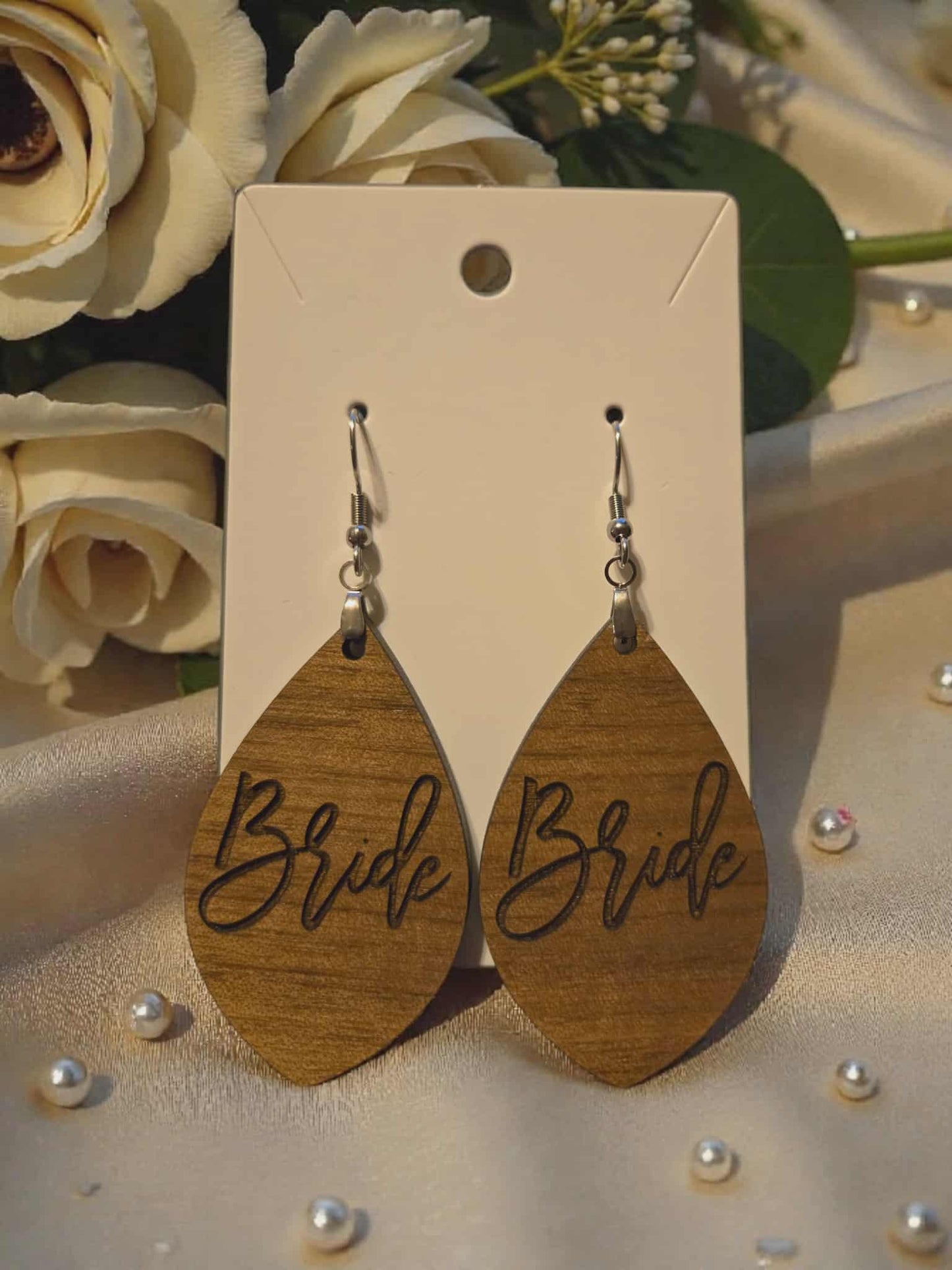 Bridal Wooden Dangle Earrings