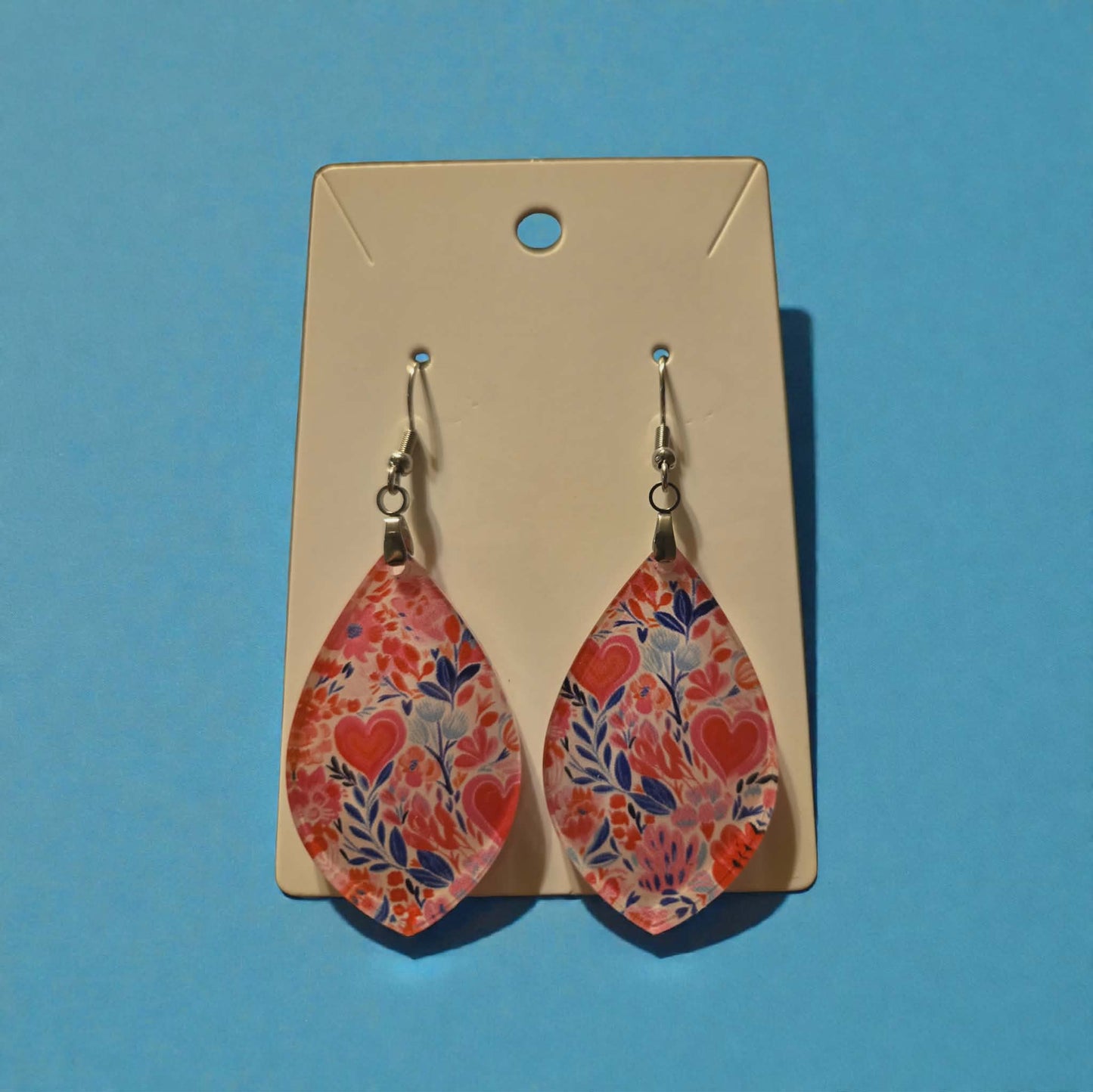 Pink and Blue Heart Dangle Earrings