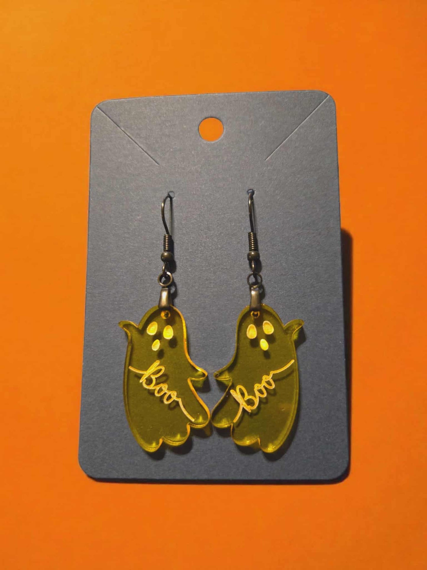 Yellow Boo Ghost Dangle Earrings