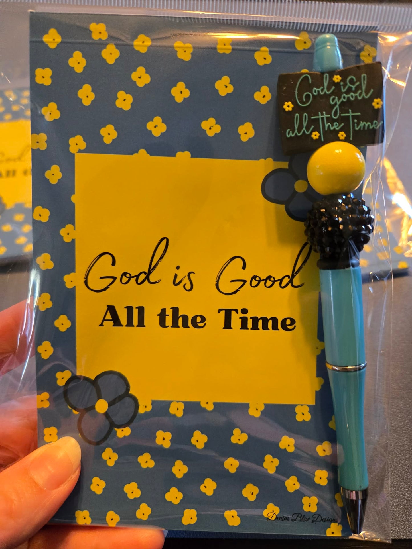 Hand Drawn "God is Good All the Time" Notepad with Cover and Coordinating Pen