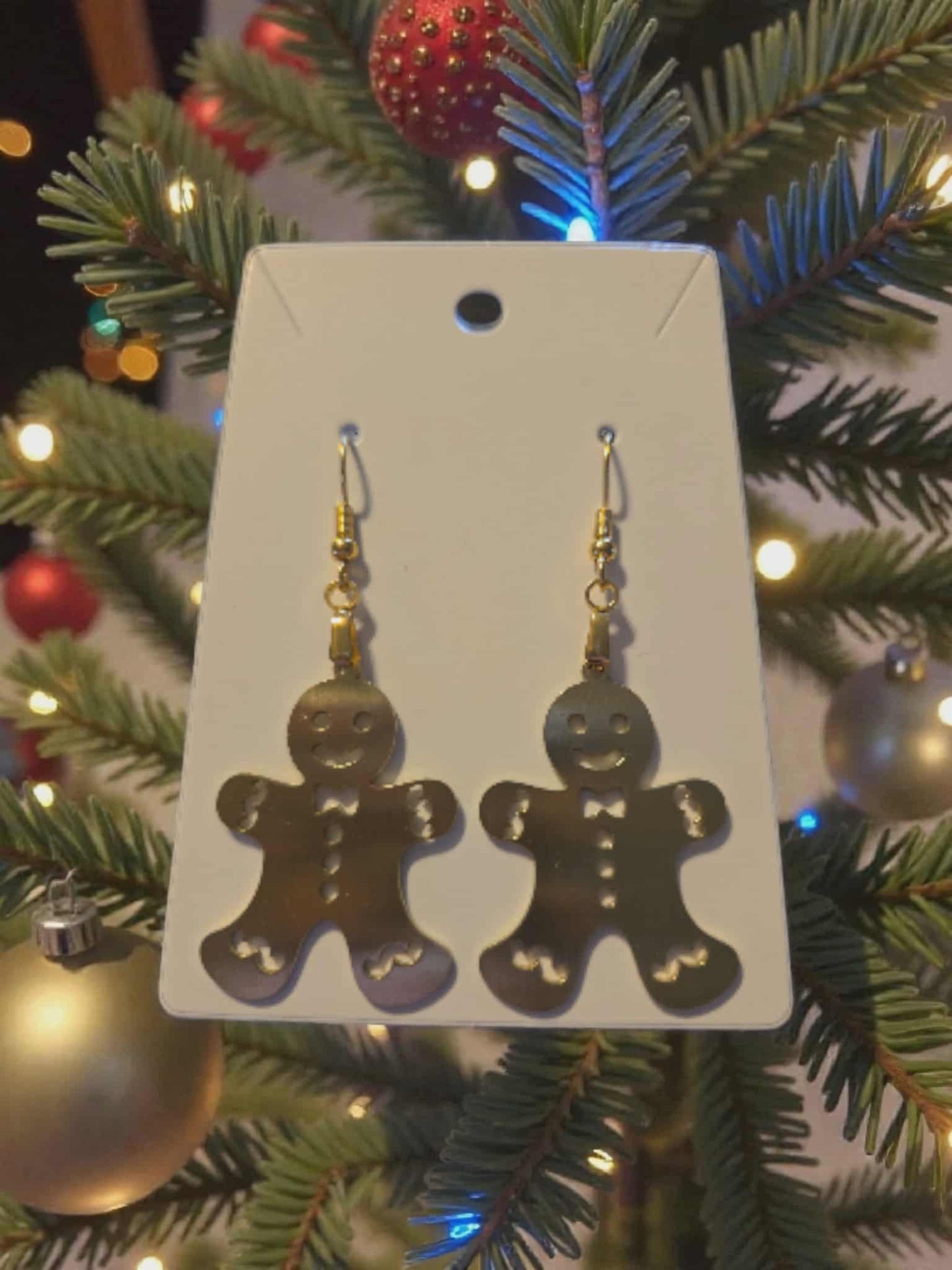 Golden Stainless Steel Gingerbread Man Dangle Earrings
