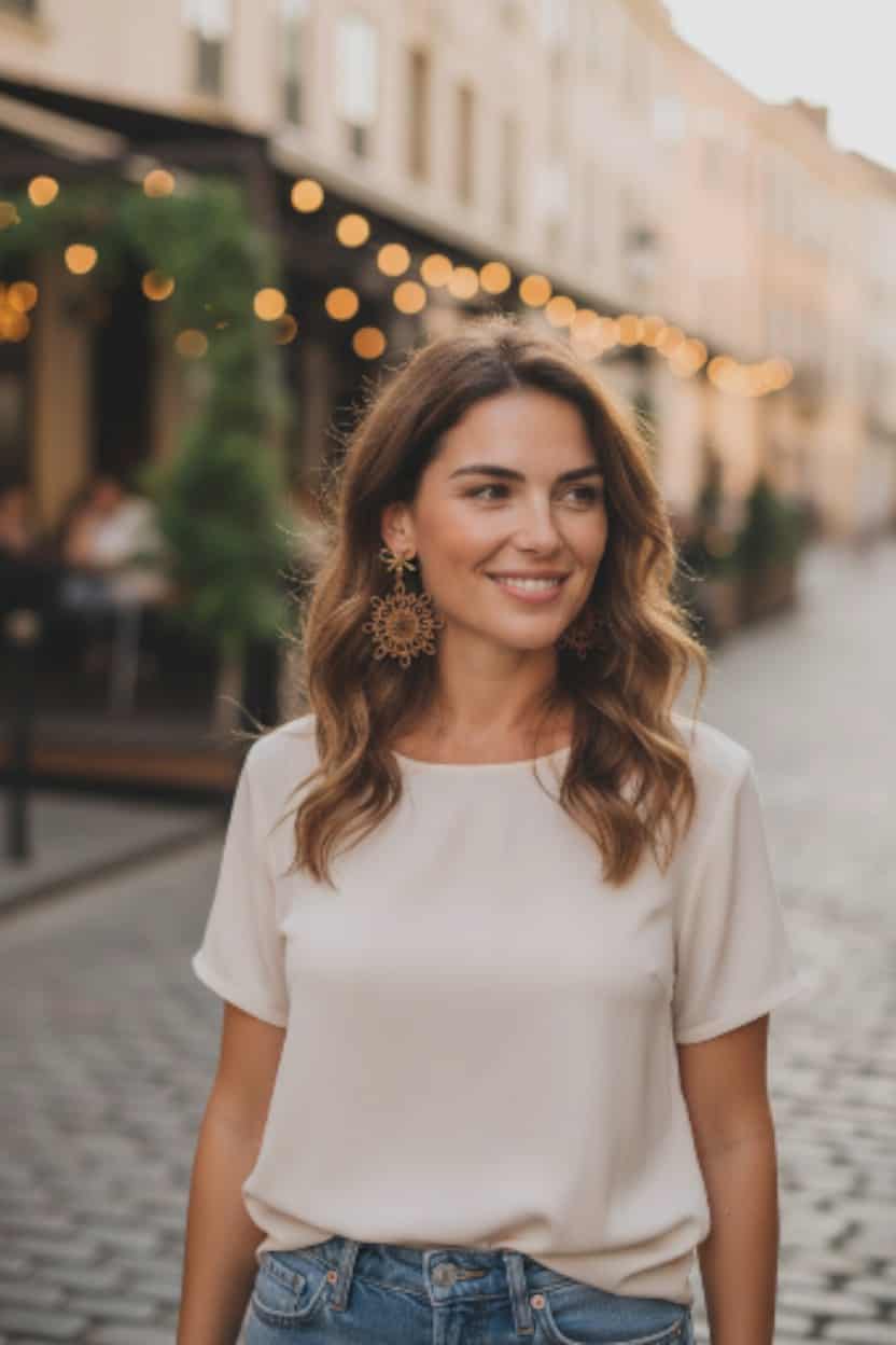 Wooden Snowflake Dangle Earrings with Golden Bow Posts