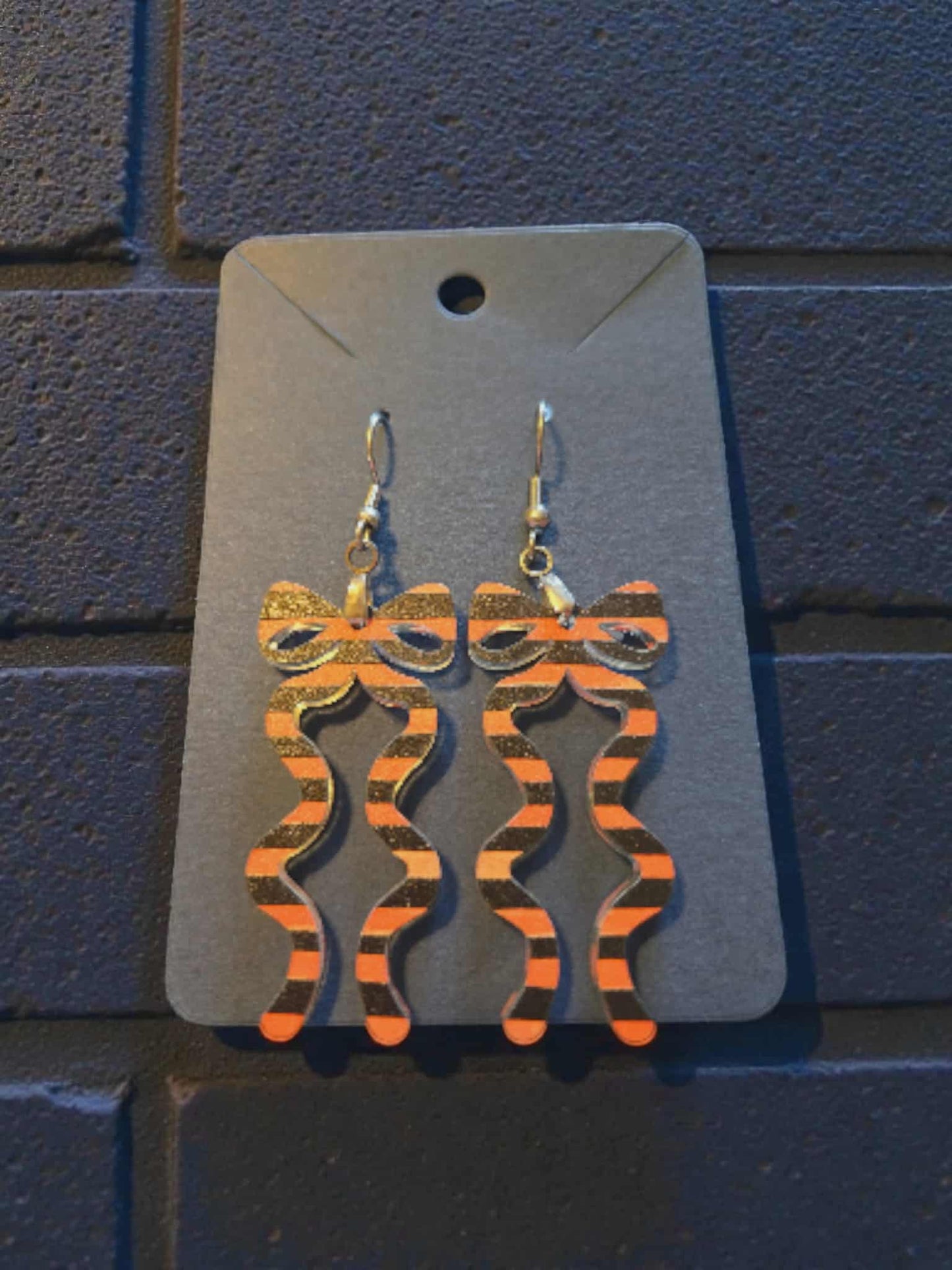 Orange and Black Striped Box Earrings