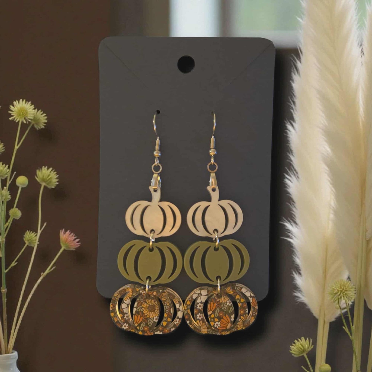 Boho Chic Fall Stacked Pumpkin Dangle Earrings