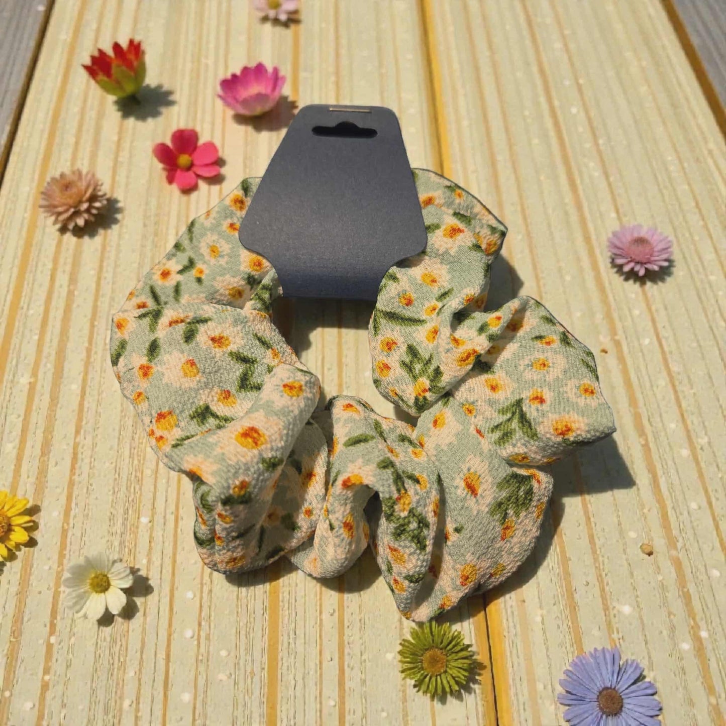 Pastel Blue with Floral Pattern Scrunchie