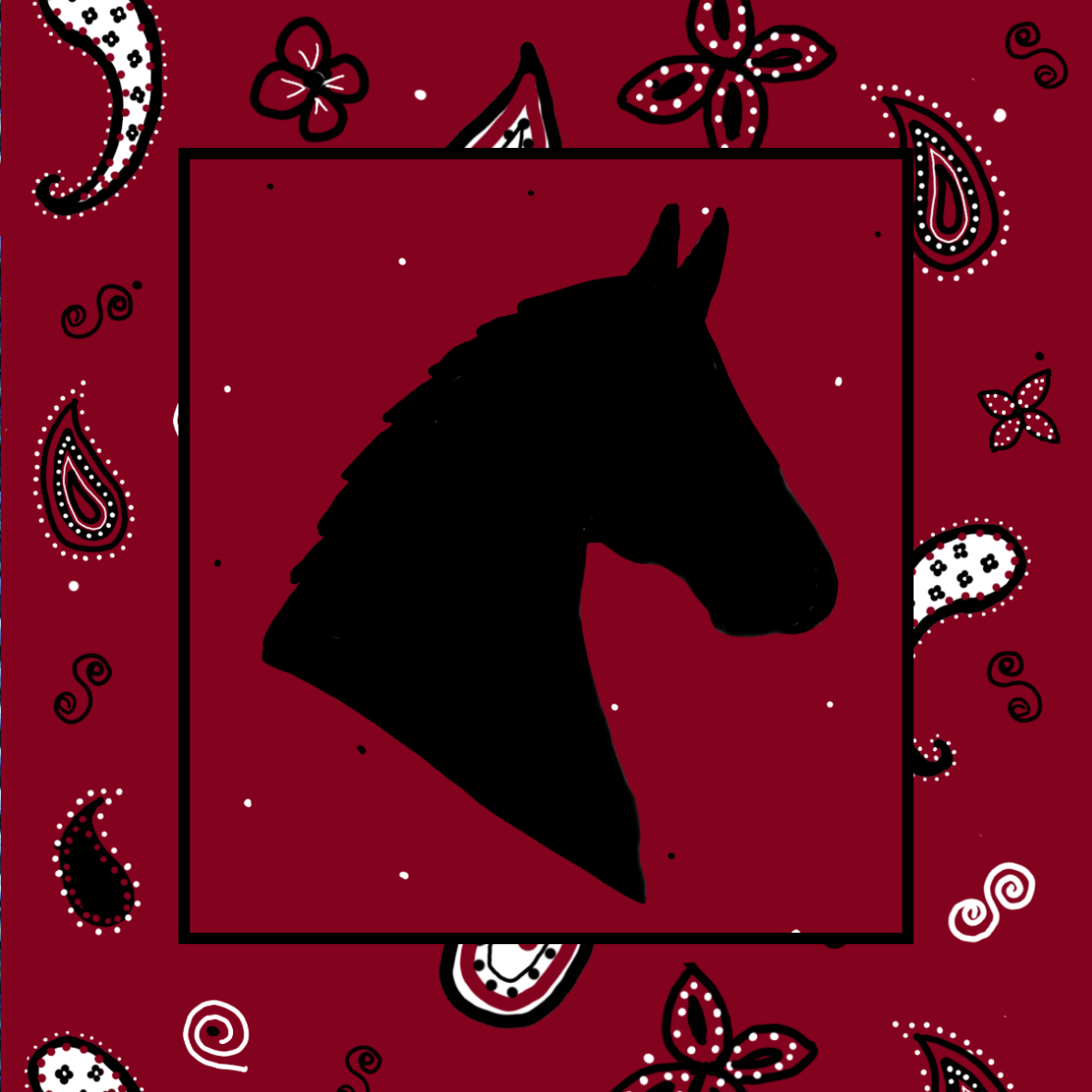 Hand Drawn Horse Silhouette Red Bandana Vinyl Sticker