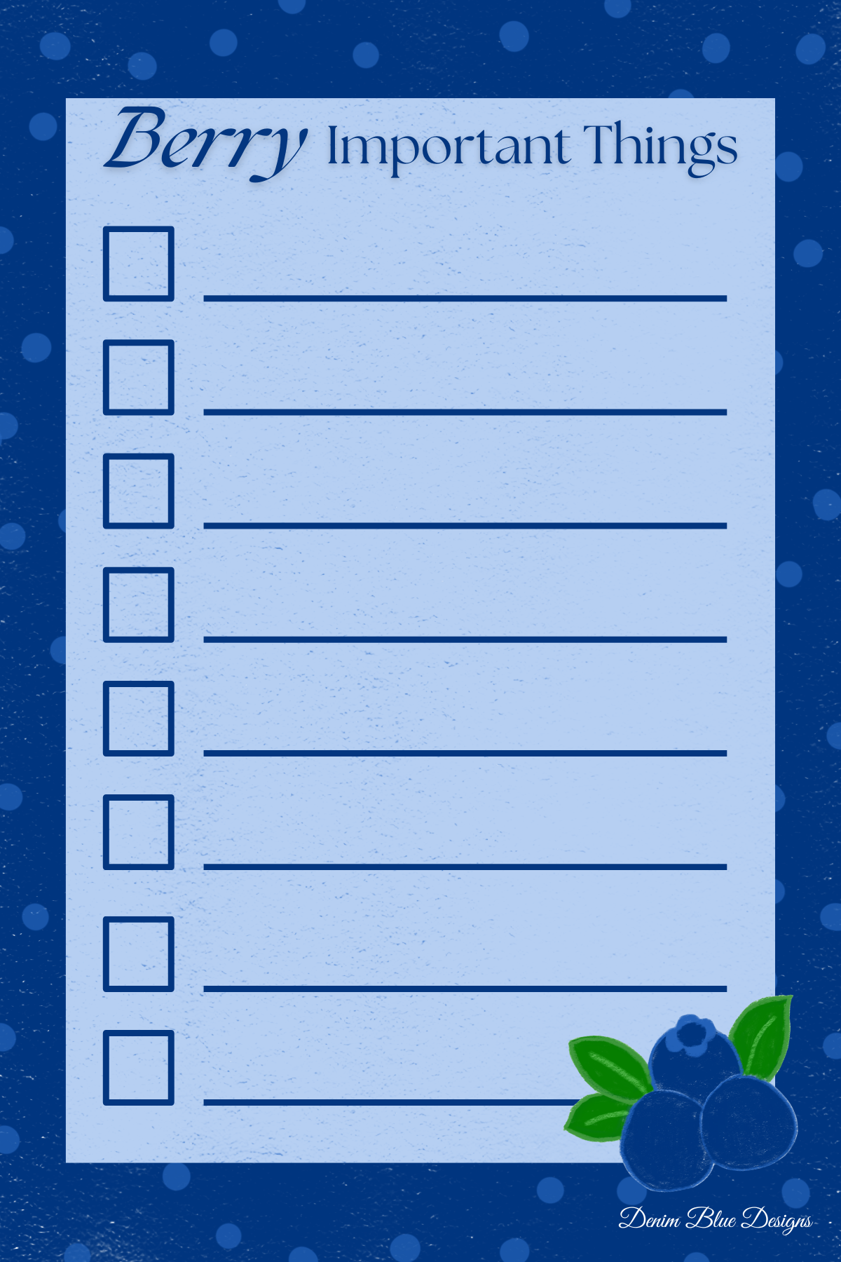 Hand Drawn "Berry Important Things" Checklist Notepad and Coordinating Pen