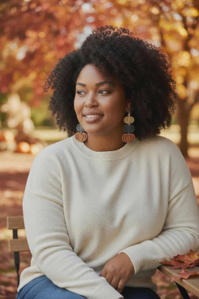 Blue Stacked Pumpkin Dangle Earrings with Stainless Steel Bows