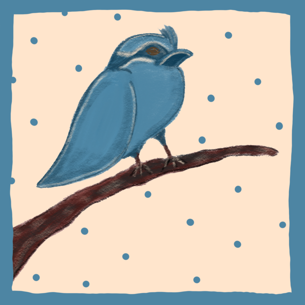 Hand Drawn Denim Blue Bird Vinyl Sticker