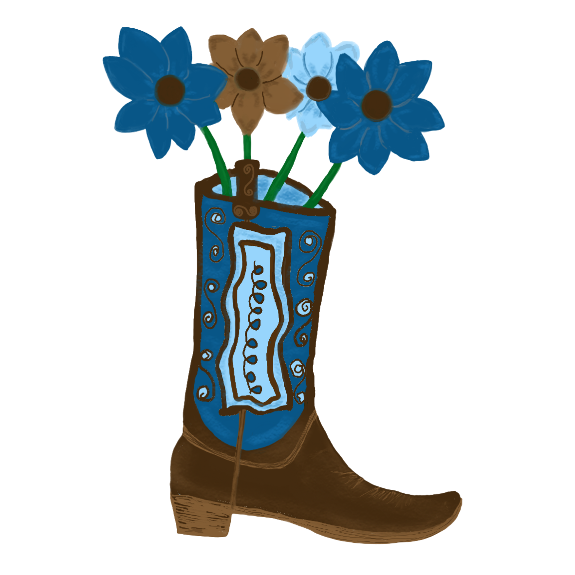 Hand Drawn Western Cowgirl Boot Button Keychain
