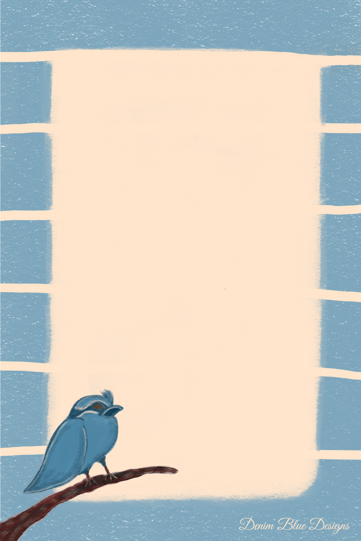 Hand Drawn Denim Blue Bird Notepad with Cover with Coordinating Pen