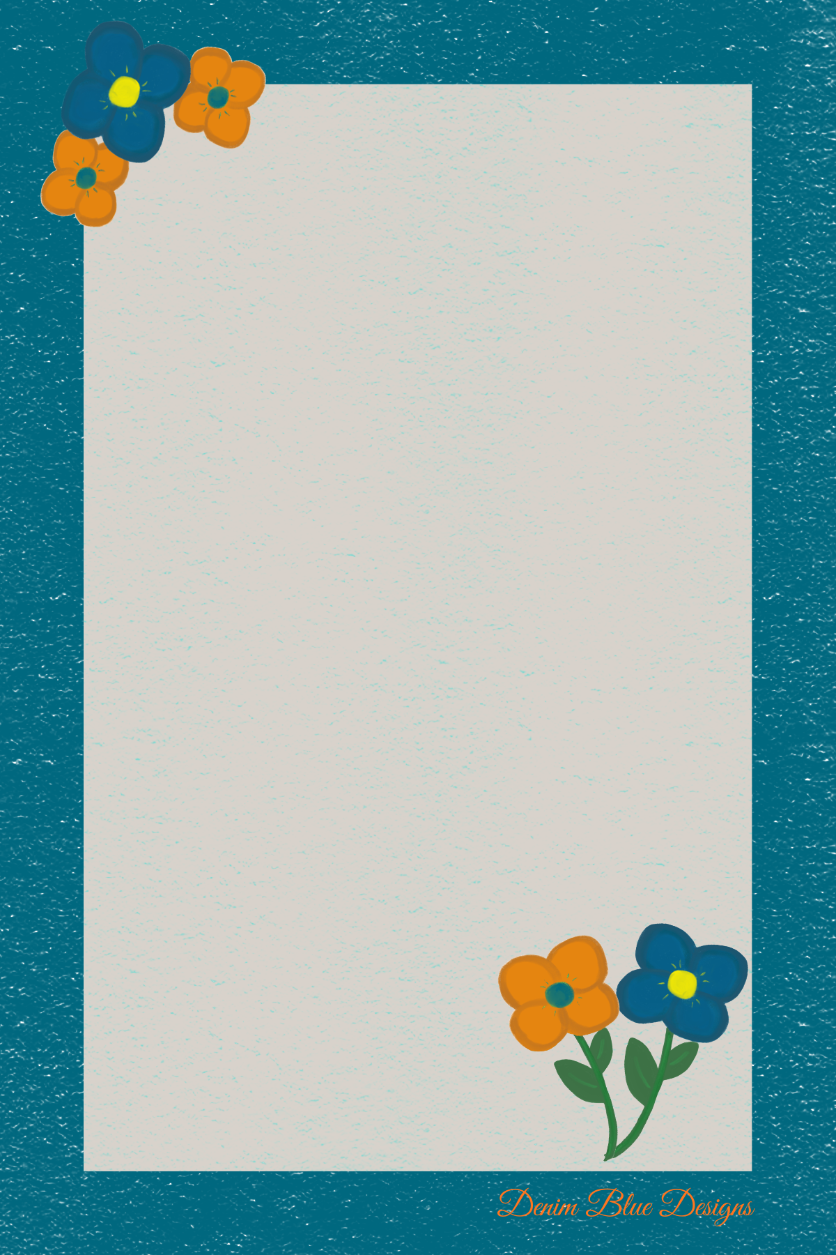 Hand Drawn Blue and Orange Flower Notepad with Cover