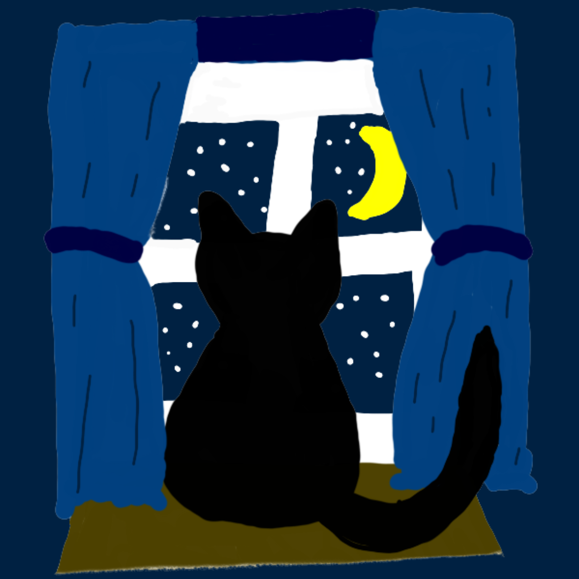 Hand Drawn Moonlit Cat Vinyl Sticker