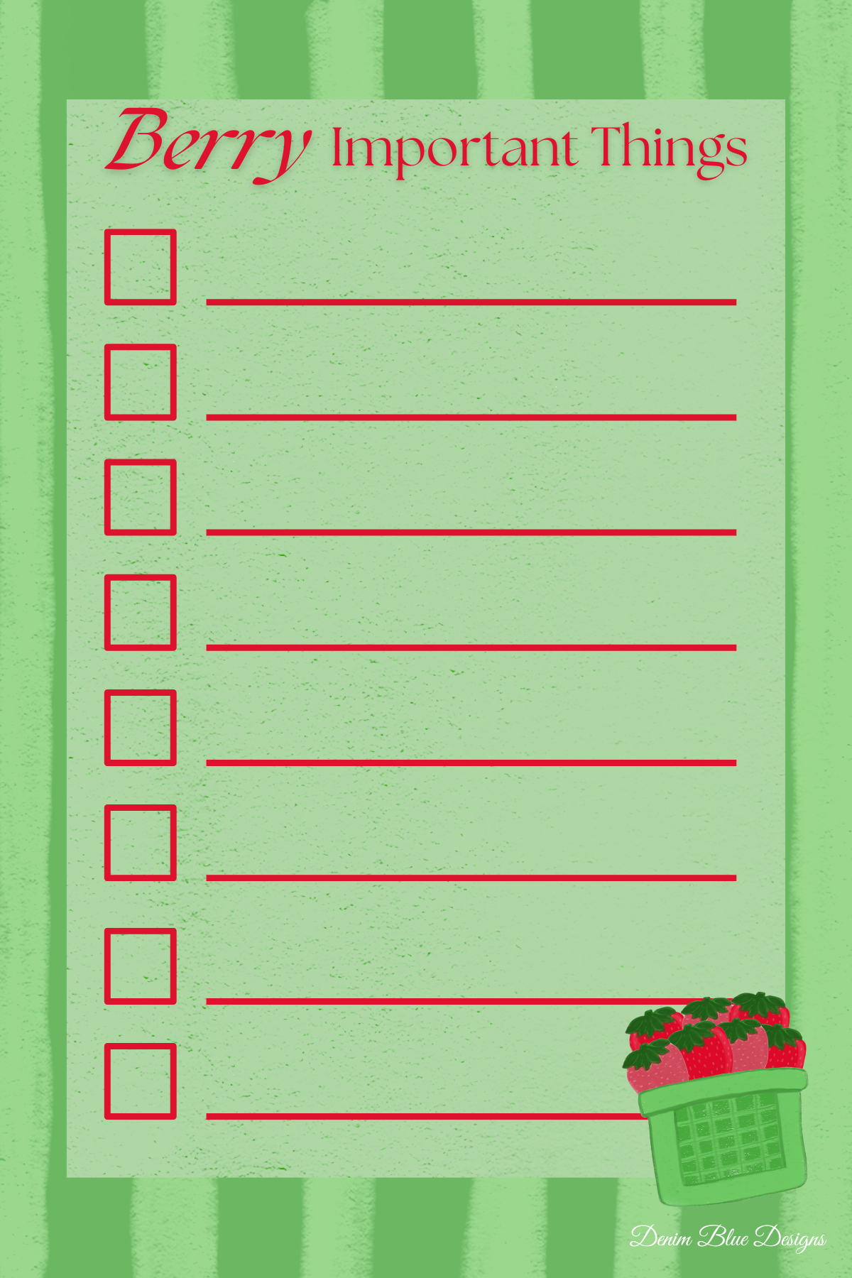 Hand Drawn Strawberry Checklist Notepad and Coordinating Pen