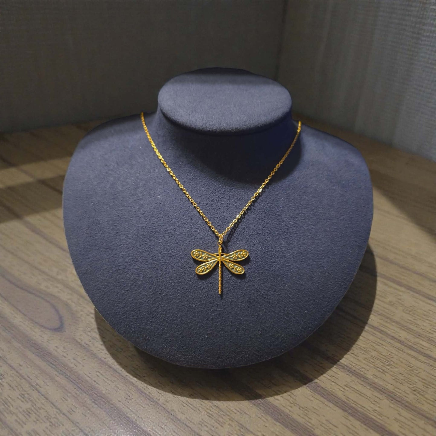 Golden Dragonfly Charm Necklace - 18" Chain