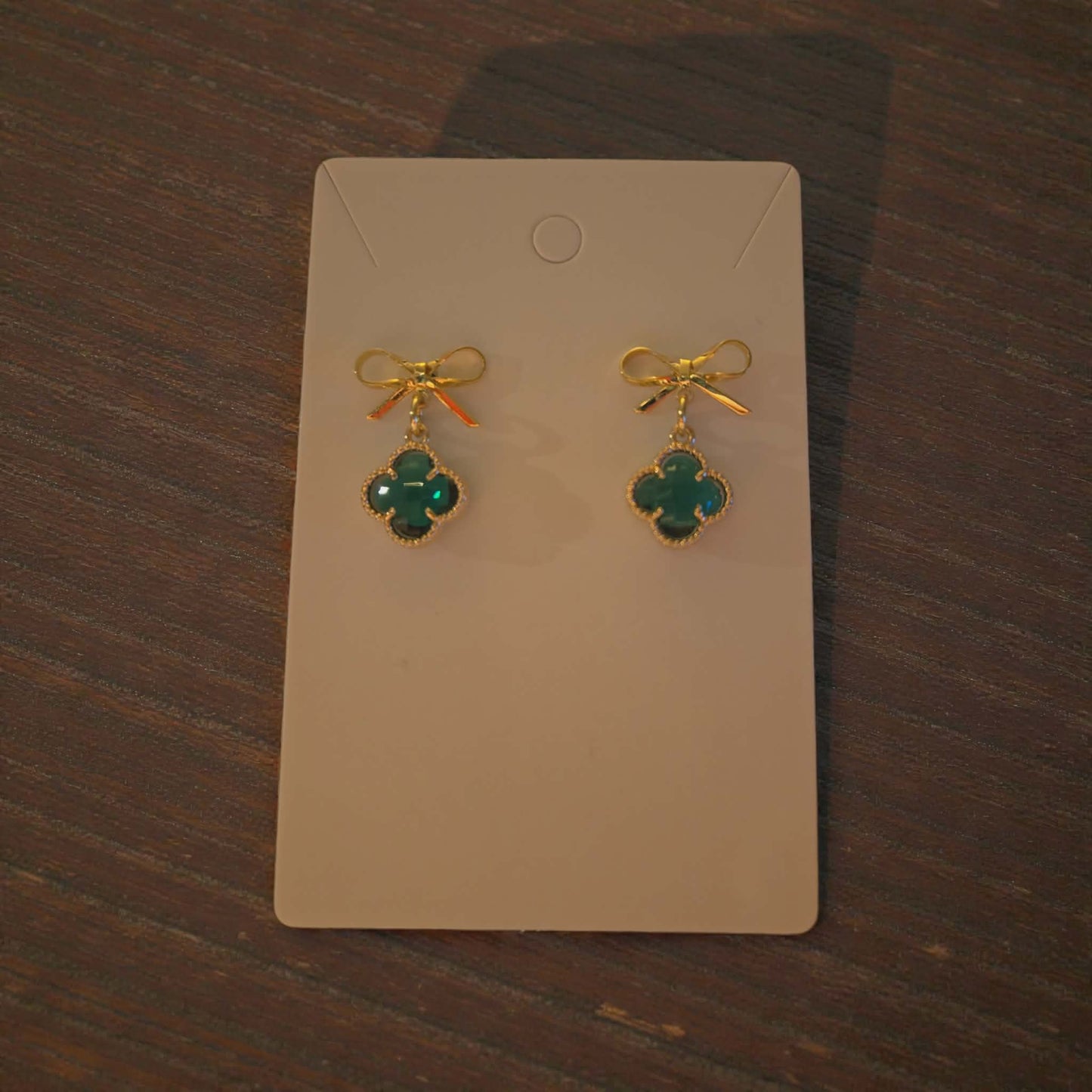 Gold Bow and Clover Dangle Earrings