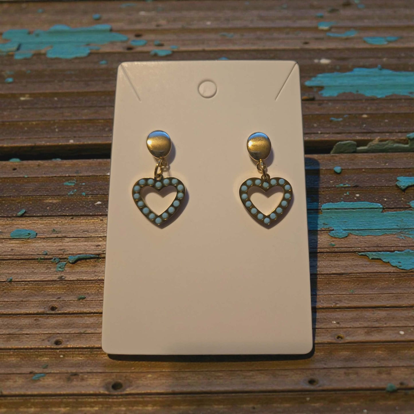 Turquoise Dotted Heart Dangle Earrings