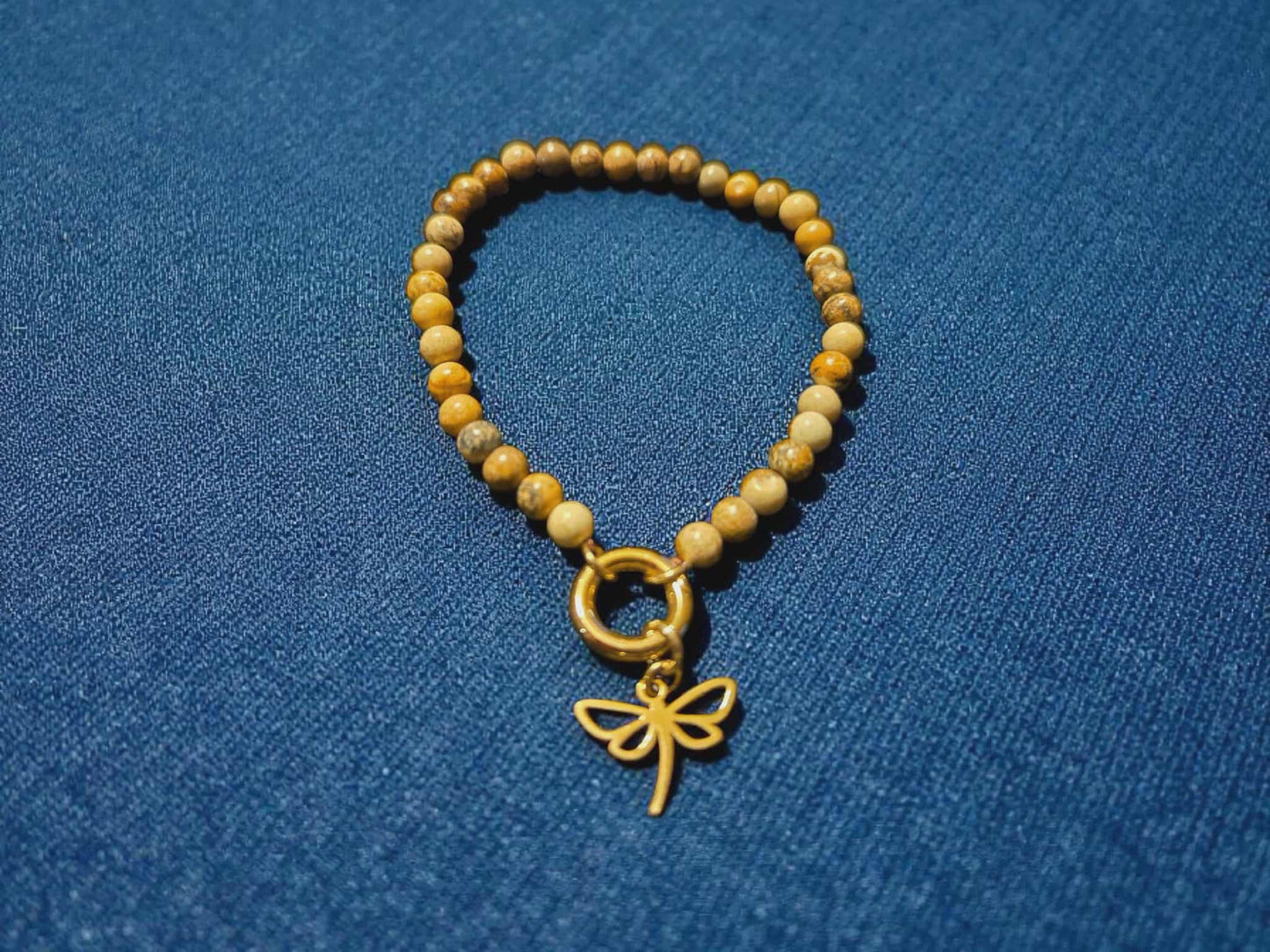 Dragonfly Jasper Beaded Charm Keeper Bracelet