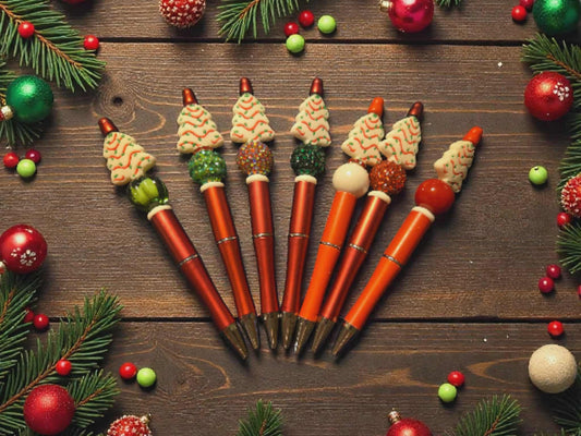 Red Christmas Tree Cake Beaded Pen (Accent Bead Color and Type Will Vary)