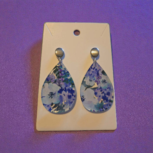 Purple Floral Teardrop Dangle Earrings