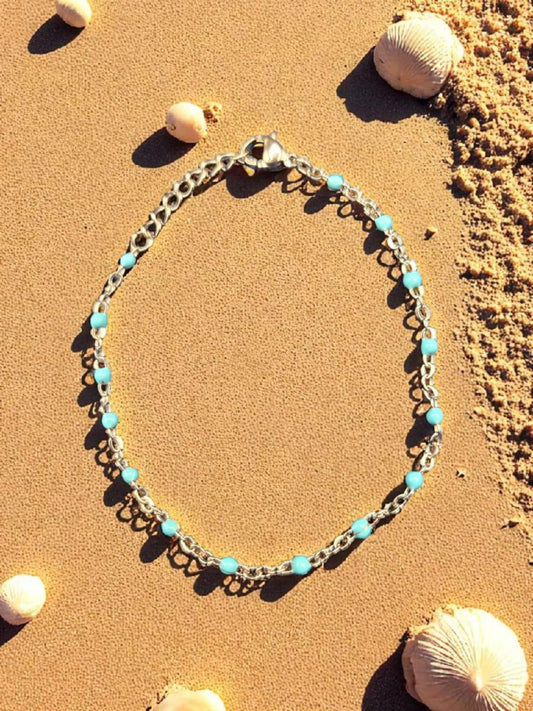 Turquoise Dot Enameled PVD Stainless Steel Bracelet