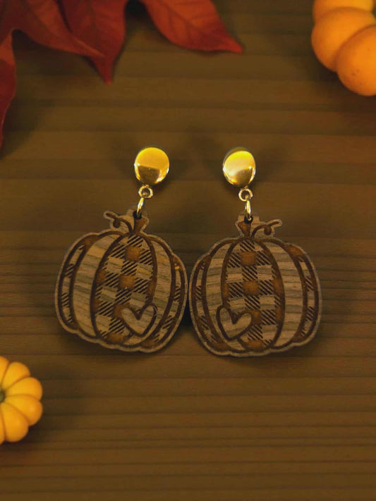 Wooden Pumpkin Dangle Earrings