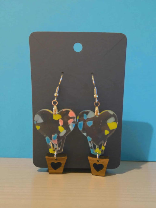 Heart Hot Air Balloon Dangle Earrings