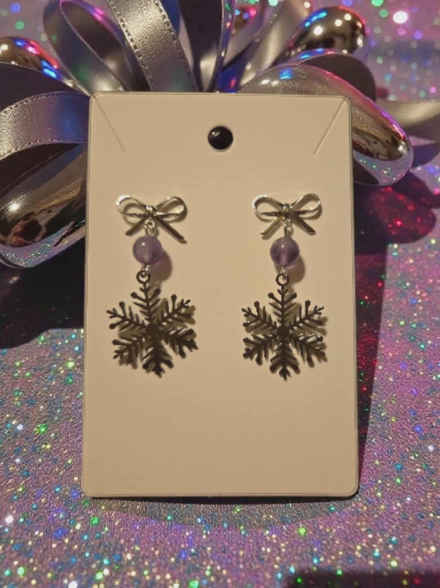 Bow and Snowflake Dangle with Natural Stone