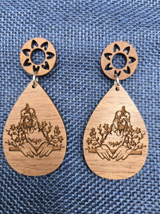 Chicken Wooden Dangle Stainless Steel Earrings