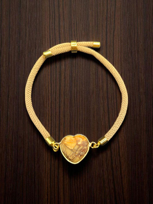Heart-Shaped Jasper Natural Stone on Nylon Twisted Cord Bracelet