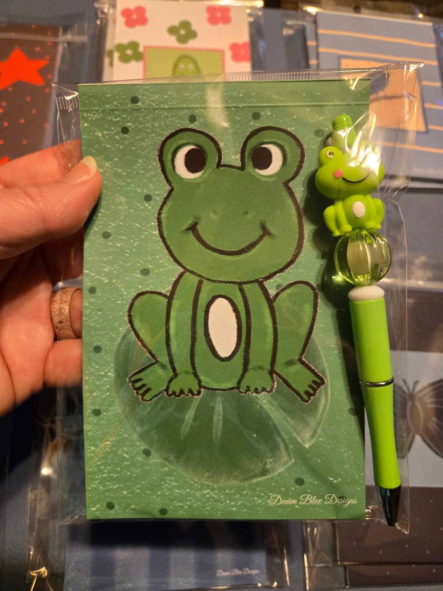 Hand Drawn Cutie Frog Notepad with Cover with Coordinating Pen