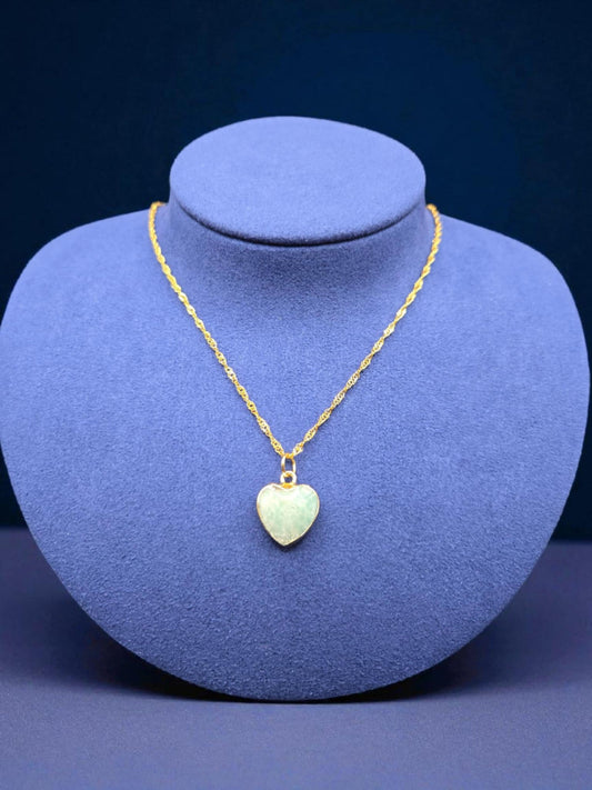 Natural Amazonite Stone Pendant on an 18K Gold PVD Stainless Steel Singapore Chain