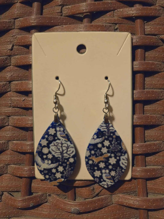 Blue Winter Scene Dangle Earrings