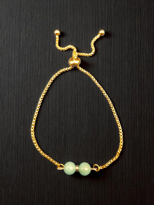 Green Aventurine Beaded 18K Gold PVD Stainless Steel Cinch Bolo Chain Bracelet