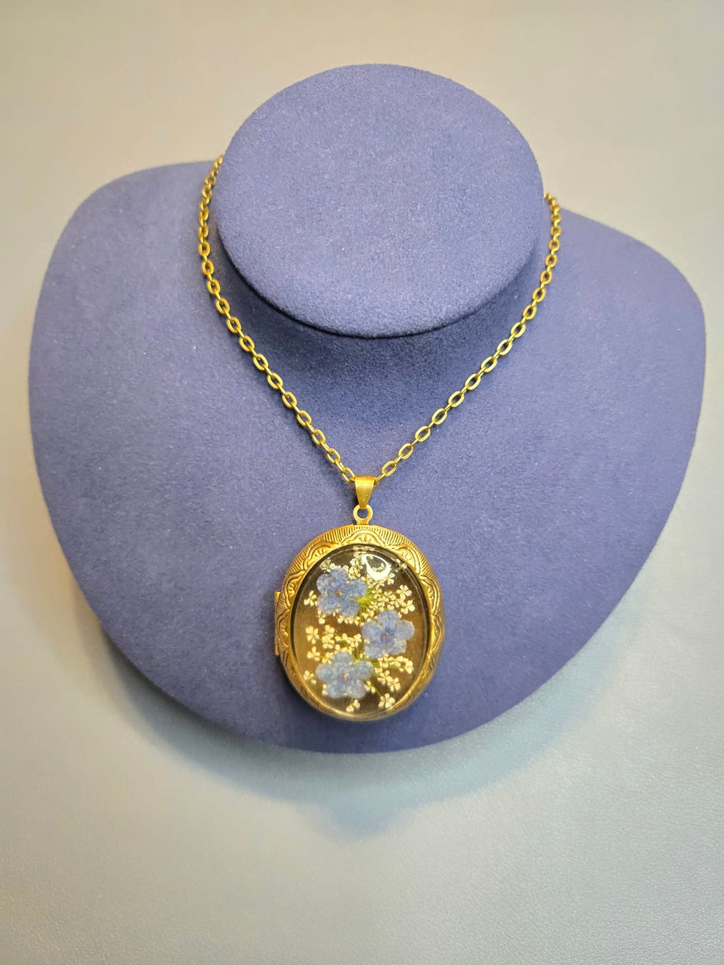 Blue Floral Antique Locket Necklace