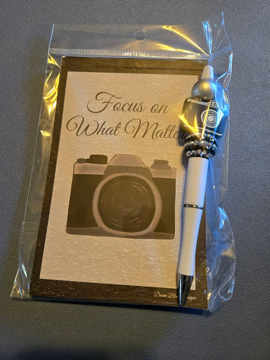 Hand Drawn Camera Notepad with Cover and Coordinating Pen