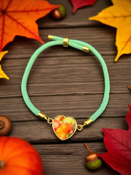 Heart-Shaped Jasper Natural Stone on Nylon Twisted Cord Bracelet