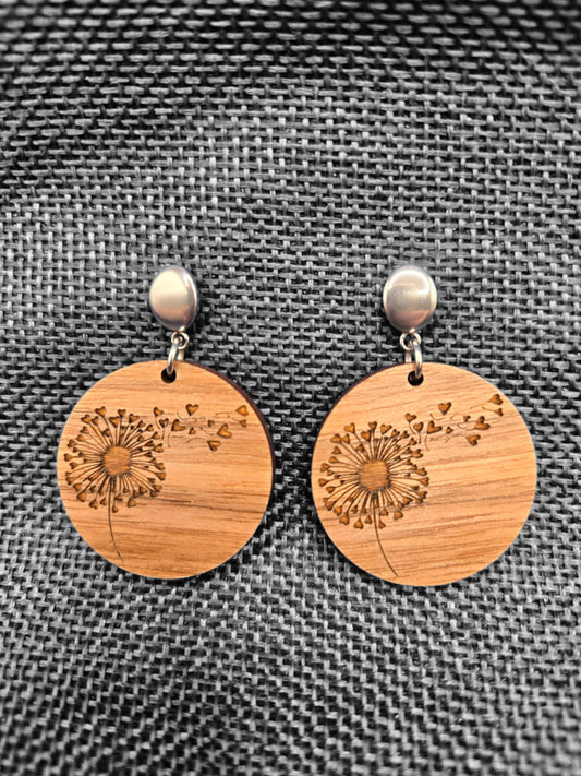 Wooden Dandelion Wish Oval Stud Earrings - Stainless Steel and Wood