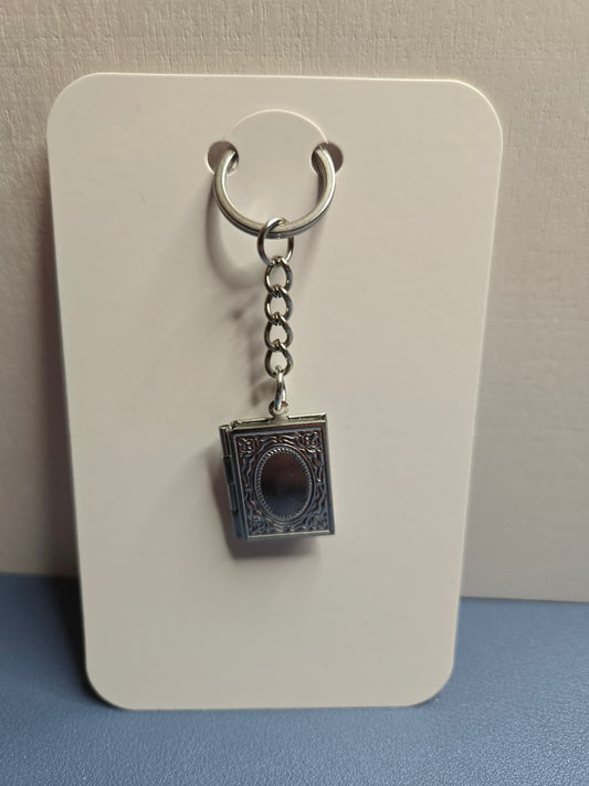 Silver Book Locket Keychain