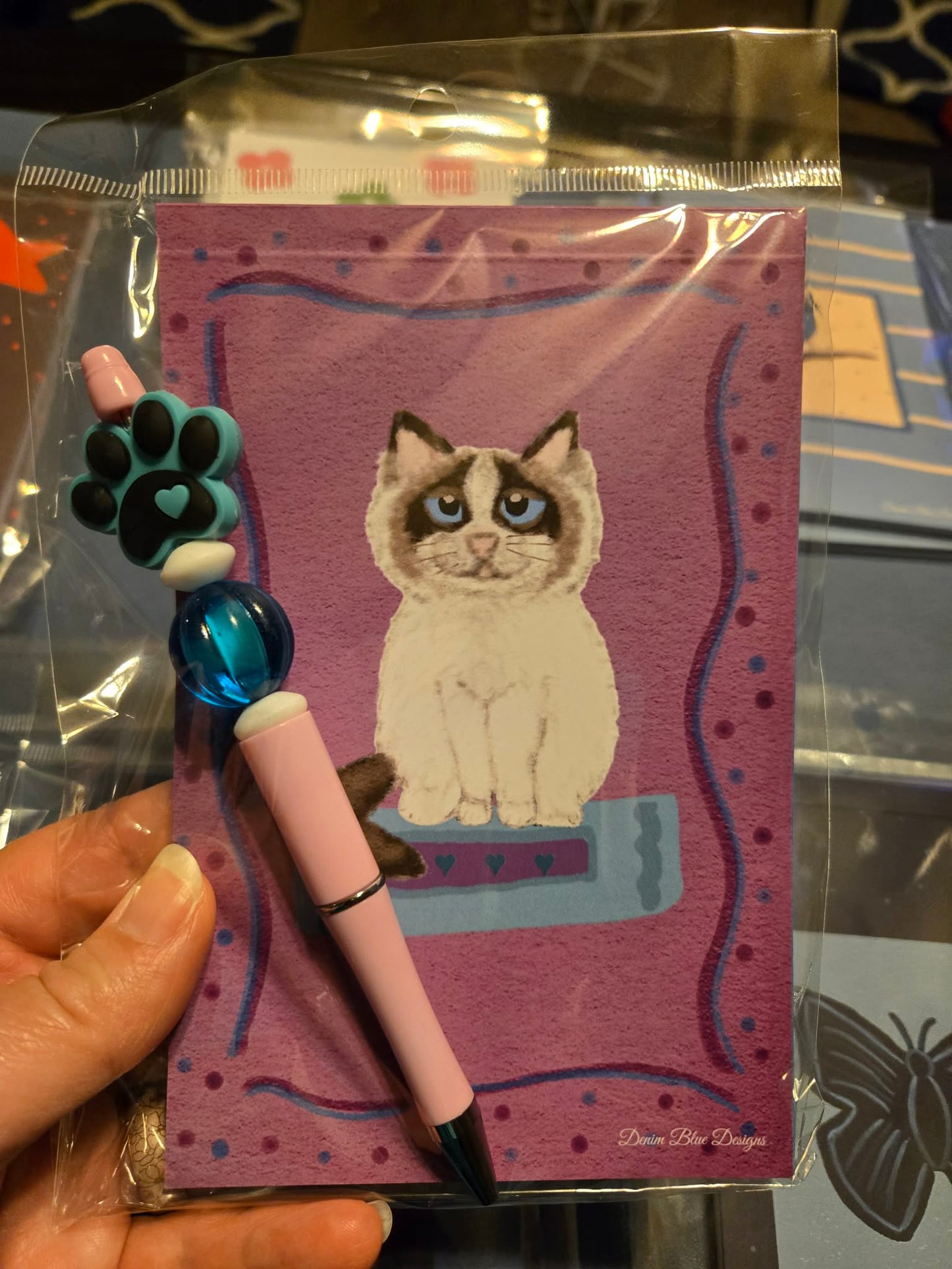 Hand Drawn Ragdoll Cat Notepad with Cover with Coordinating Pen (Focal and Beads with Vary)