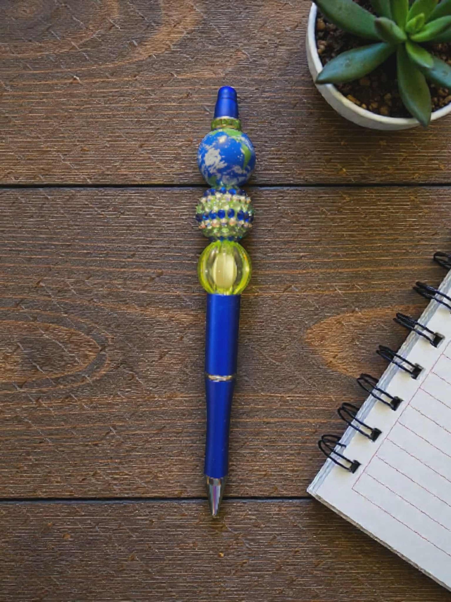 Around the World Blue Globe Beaded Pen
